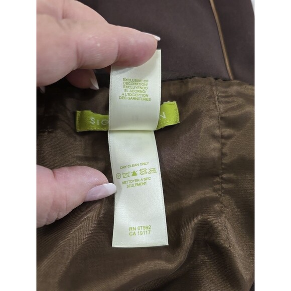 Vtg Academia Brown A Line Paneled Skirt Womens 12 Tan Trim Modest Sigrid Olsen - Picture 7 of 8